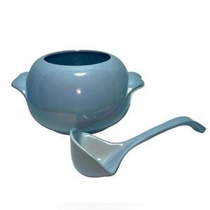 Vintage Frankoma Pottery Double Handle Soup Tureen/Bean Pot with Matching Ladle
